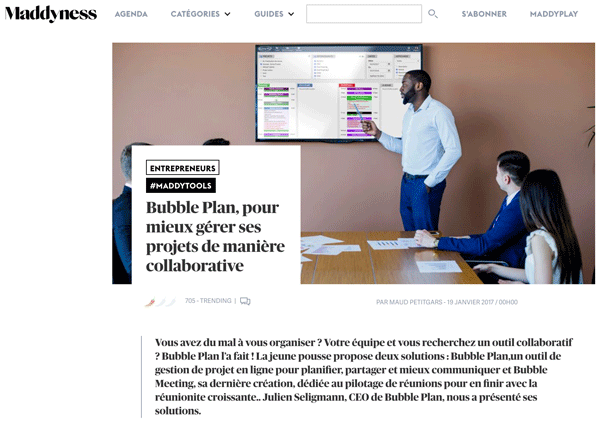 Bubble Plan mis à l'honneur dans les outils collaboratifs à connaître selon Maddyness