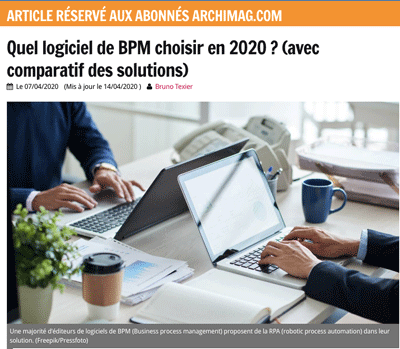 Le comparatif d'ArchiMag sur les meilleurs logiciels de BPM en 2020, dont Bubble Plan fait partie